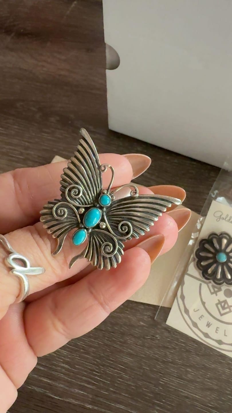 Customer photo review of Artisan Made Kingman Turquoise Butterfly Sterling Silver Ring size 7.75