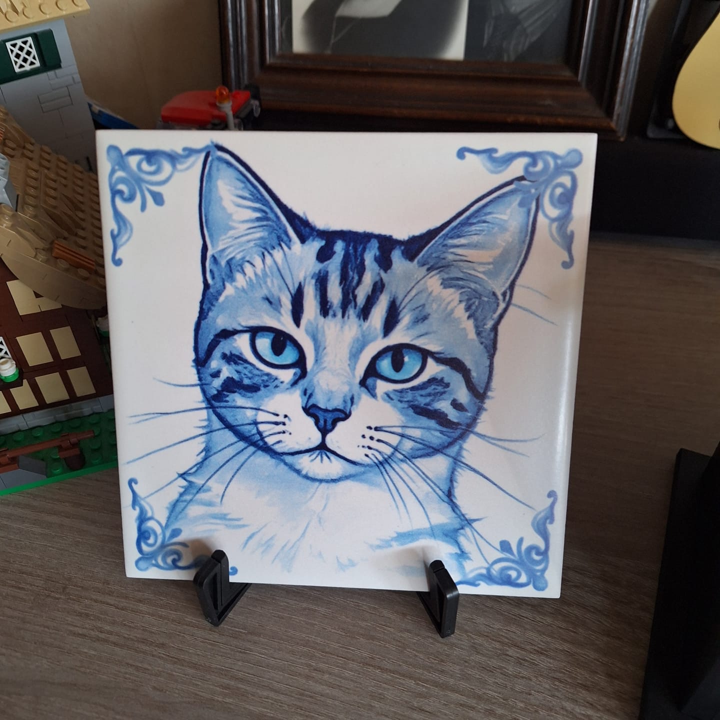 Customer photo review of Delfts Blauw tegeltje bedrukken met jouw eigen huisdier