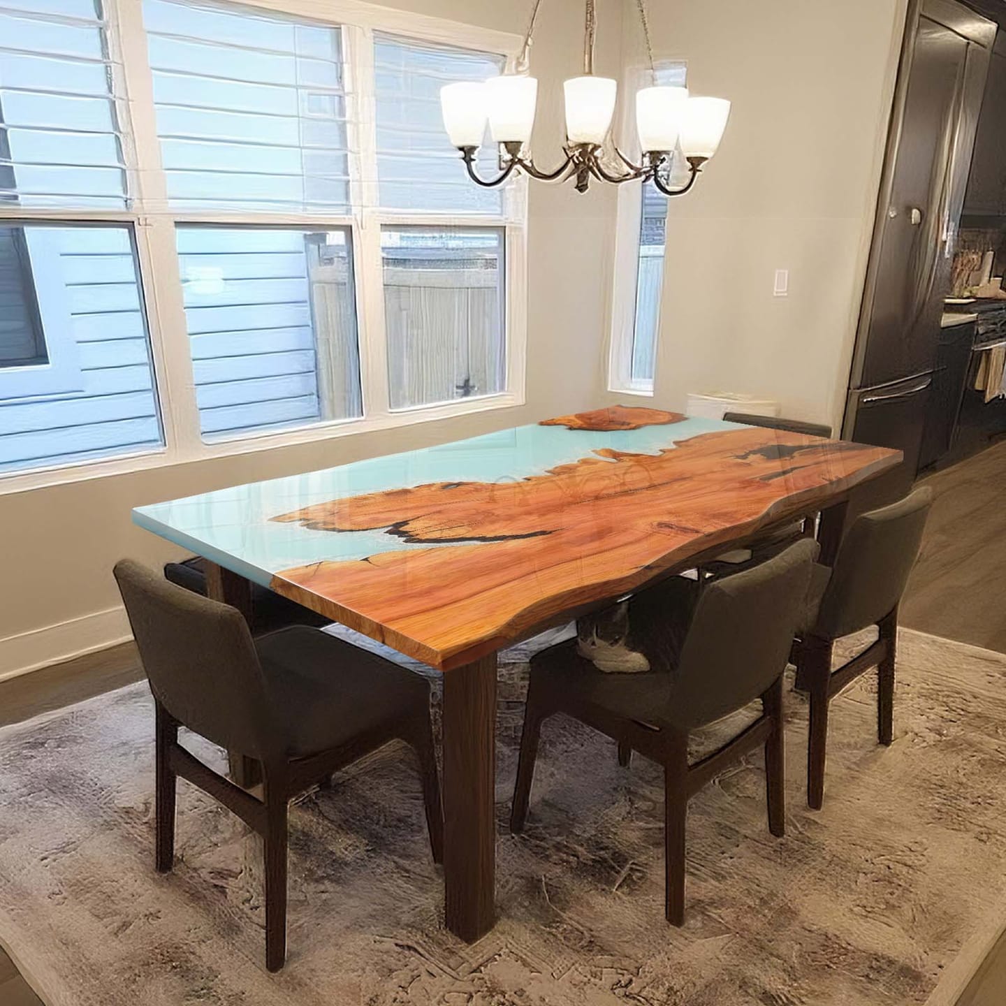 Customer photo review of Custom Golden Camphor Kitchen Epoxy Resin River Table CRT-082