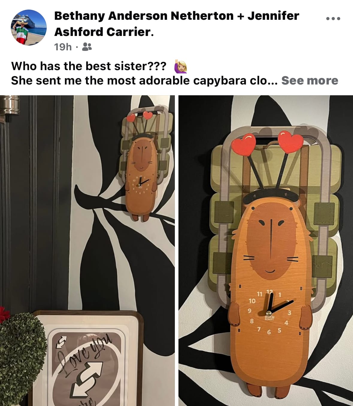 Customer photo review of Biscuit the Capybara Pendulum Clock