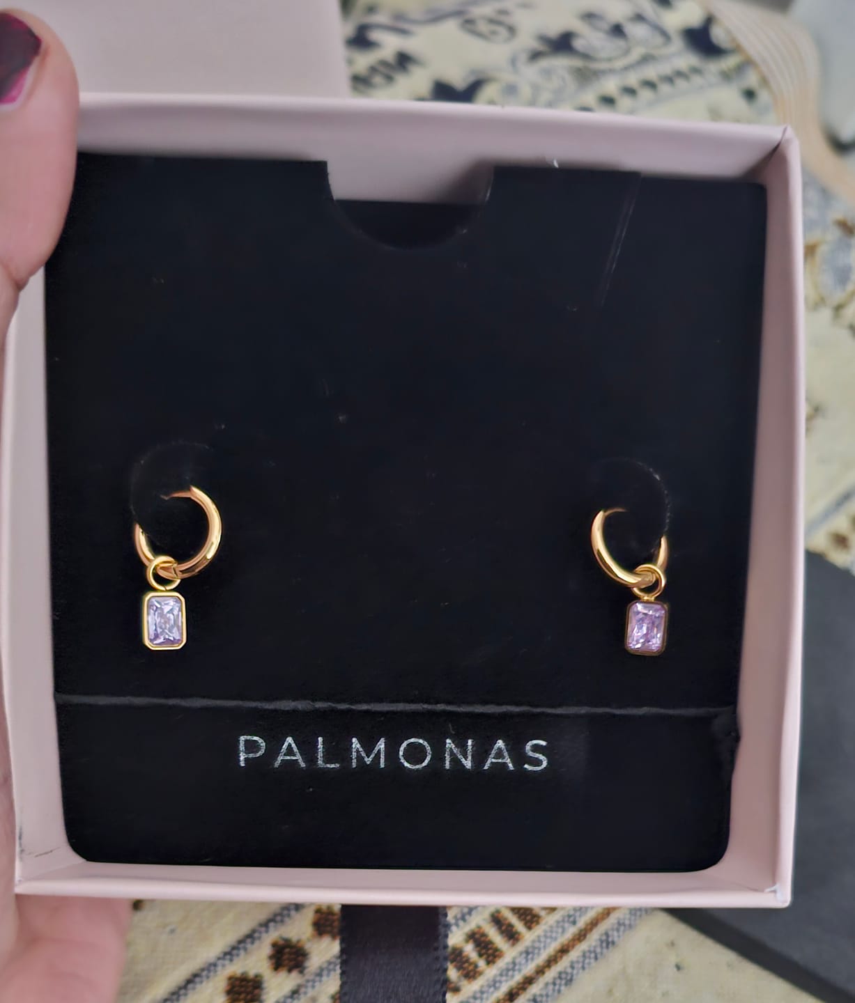 Customer photo review of Amethyst Glow Drop Hoop Earring