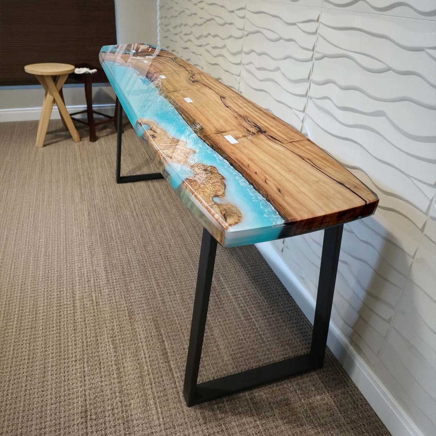 Customer photo review of Custom Golden Camphor Kitchen Epoxy Resin River Table CRT-082