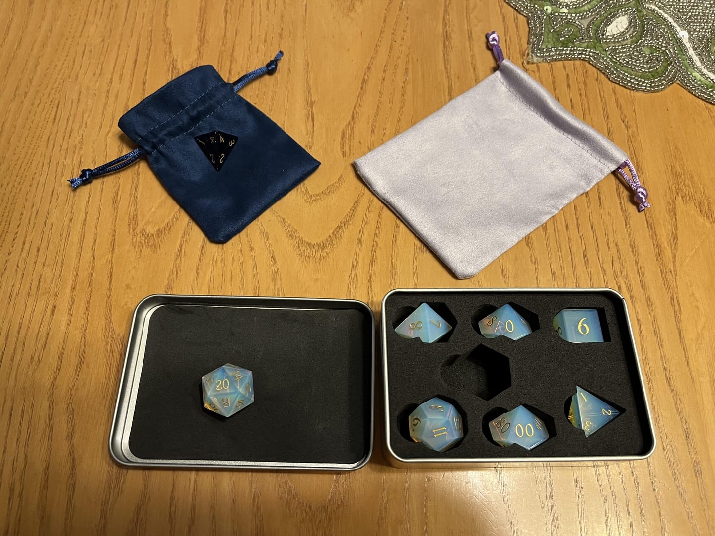 Customer photo review of Opalite Dice Set
