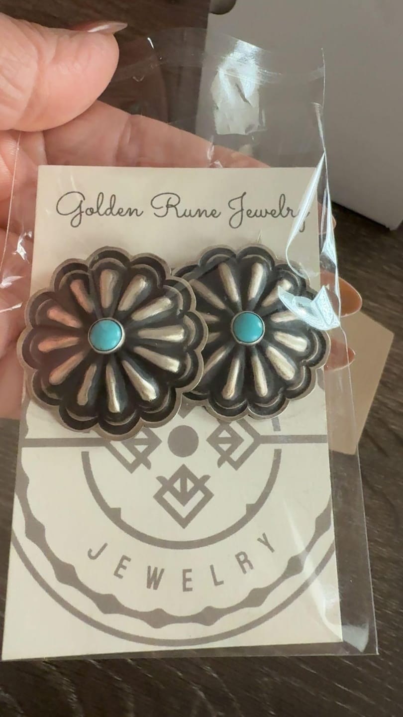 Customer photo review of Navajo Sterling Silver & Turquoise Concho Stud Earrings