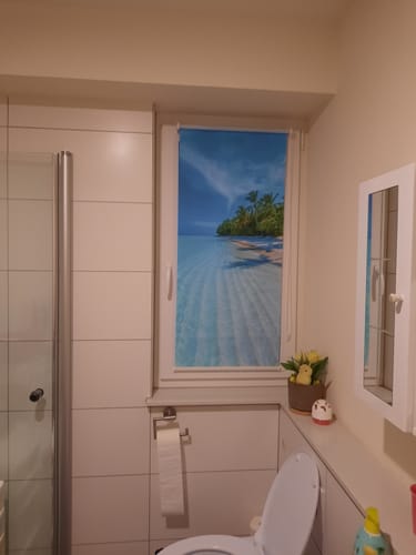 Customer photo review of Klemmfix Rollo "Palmen Strand Sonne" | Motiv-Klemmrollo