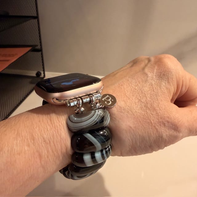 Customer photo review of Black Marble Agate Apple Watch Strap