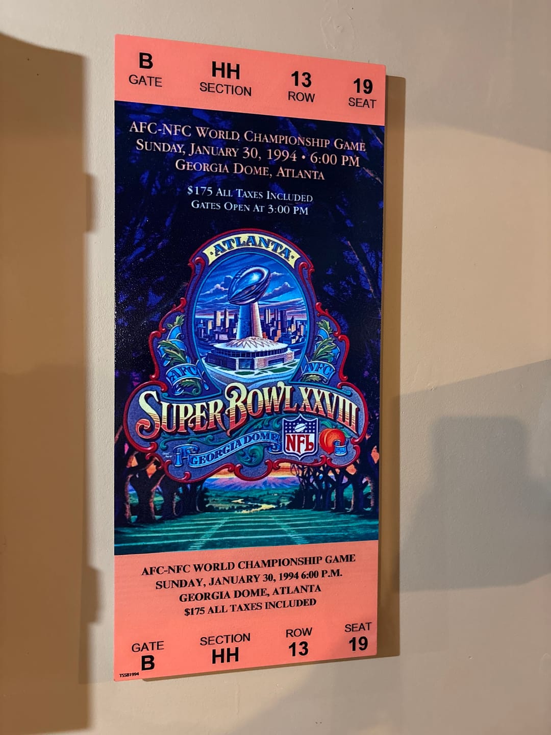 Customer photo review of Dallas Cowboys Super Bowl XXVIII Ticket Stub Single Layer Metal Wall Art