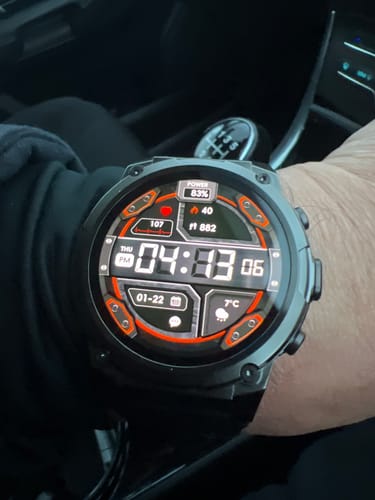 Customer's rugged Gard Pro Ultra 3 watch on their wrist, showing the detailed digital face with orange accents.
