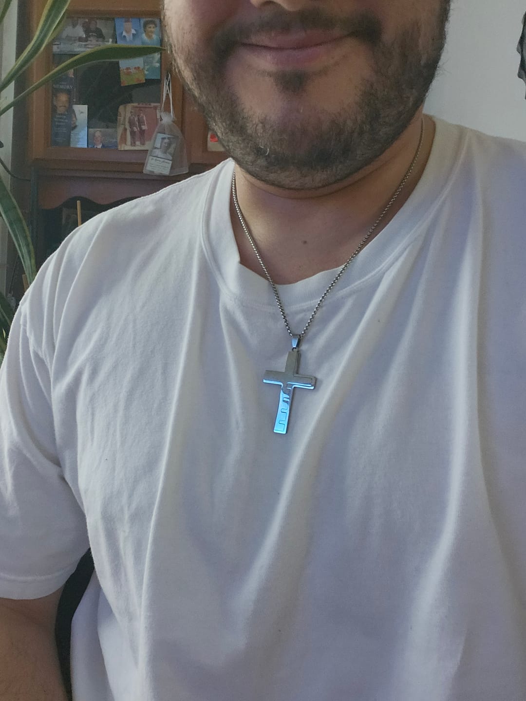 Customer photo review of FREE Today: Modern Tri-Color Lord's Prayer Cross Necklace: A Timeless Symbol of Holy