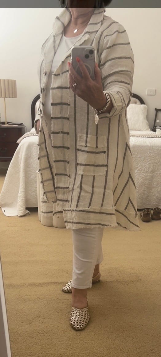 Customer photo review of Elodie Linen Jacket in Cream