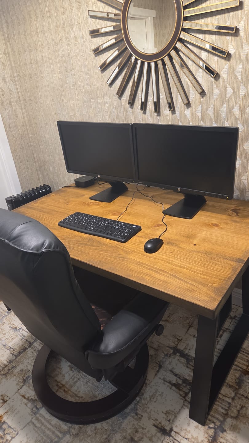 Customer photo review of Industrial Dining Table with Trapezium Leg - Smoked Oak