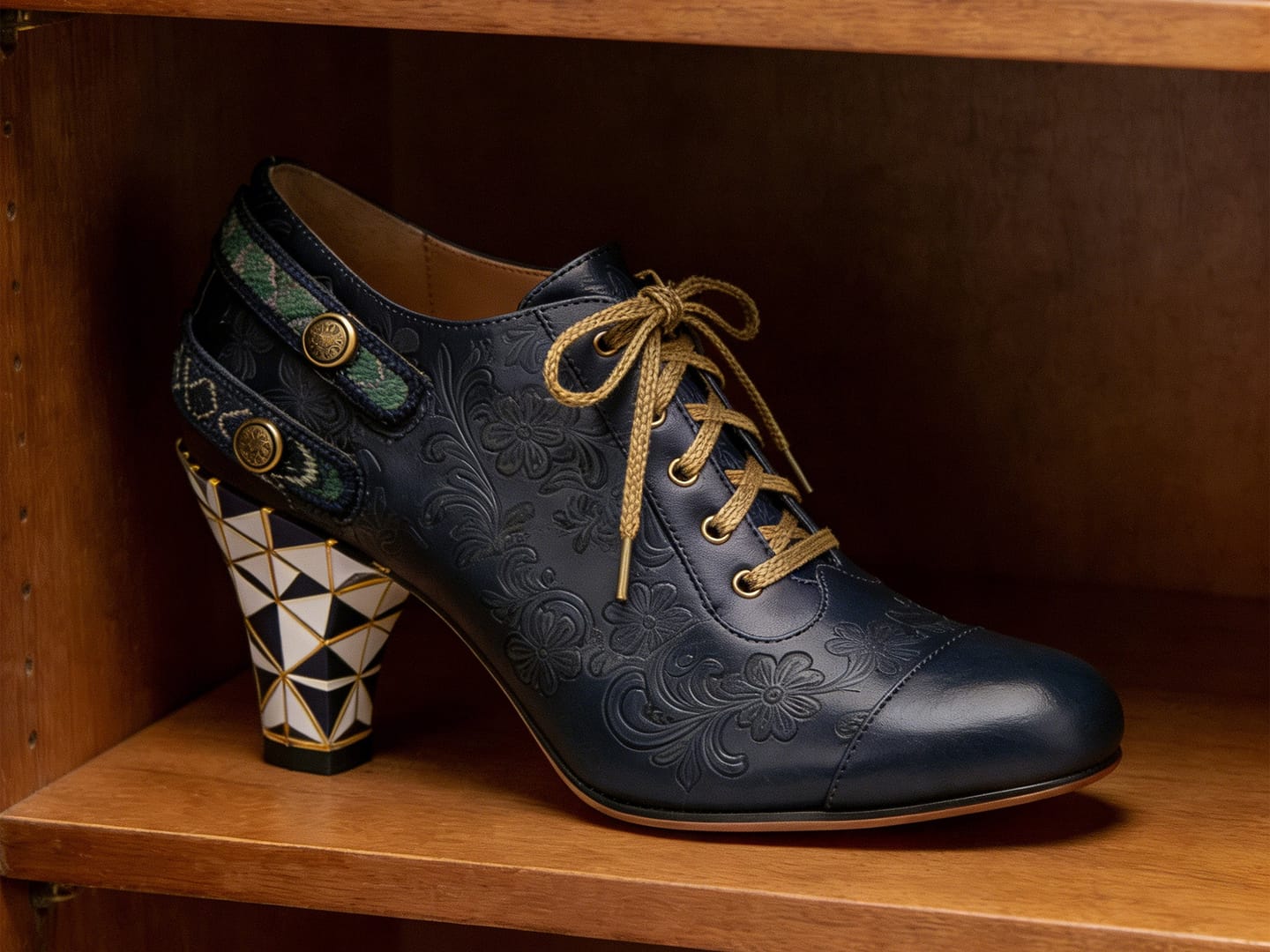 Customer photo review of Floral Embossed Lace-Up Heels