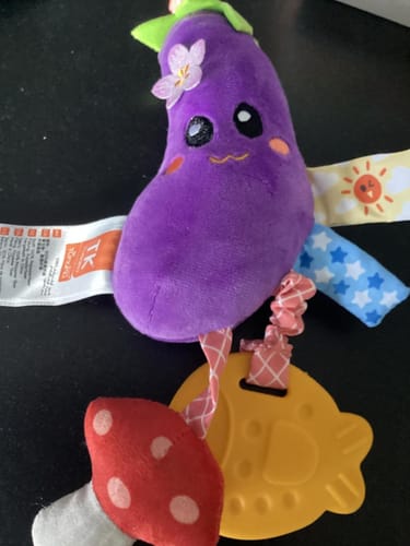 Customer photo review of Hanging Plush Baby Rattle with Teether – Stroller Toy for Babies