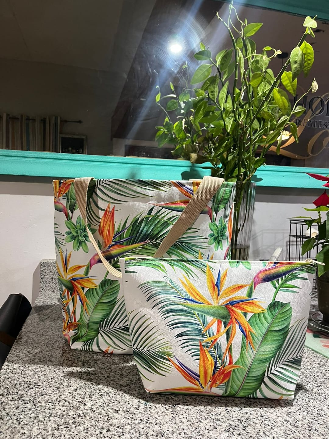 Customer photo review of Printed Vinyl Palm & Strelitzia