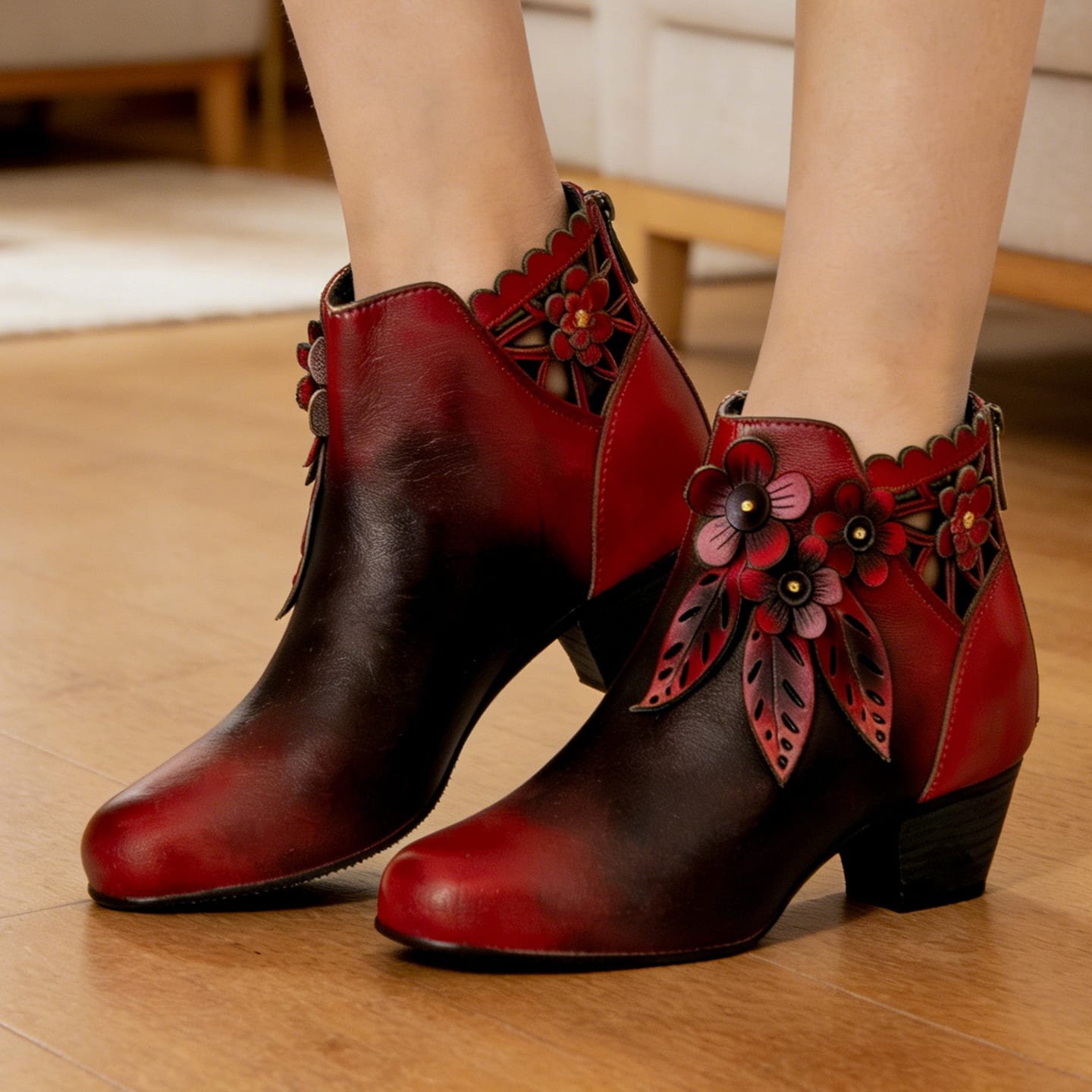 Customer photo review of Blooming Elegance Floral Ankle Boots