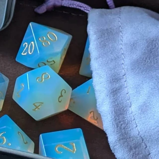 Customer photo review of Opalite Dice Set