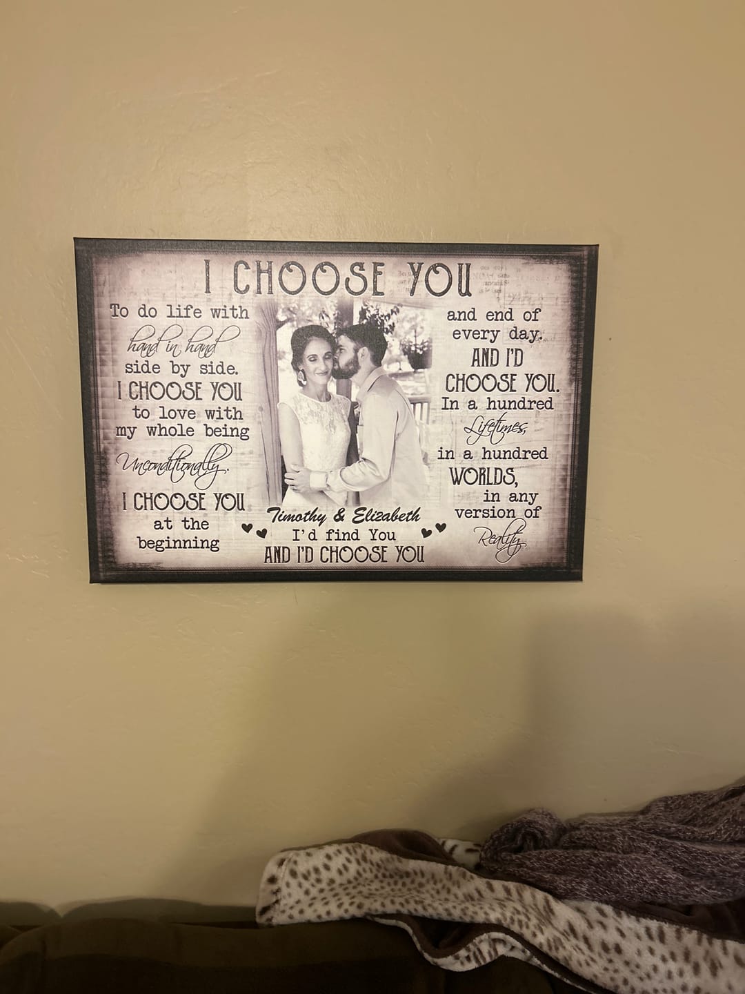 Customer photo review of Couple Personalized Canvas Prints - Custom Photo & Text - 5 Sizes - Anniversary Gift, Love Gifts, Couple Gifts for Her, I Choose You - Dem Canvas