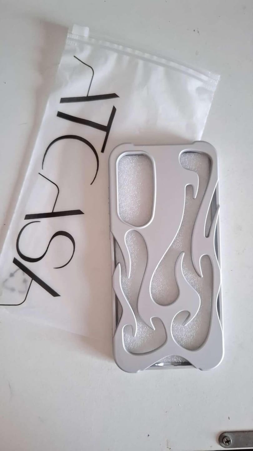 Customer photo review of 3D Flame Hollow Matte Skeleton Black Silver Electroplated Samsung S & A Series Soft Case
