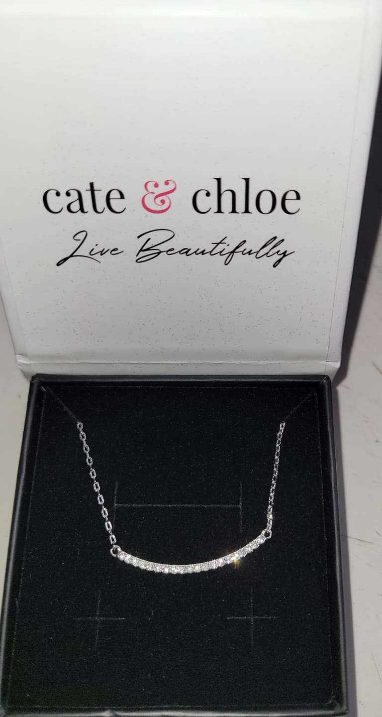 Customer photo review of Tiana 18k White Gold Plated Linear Pendant Necklace with Swarovski Crystals