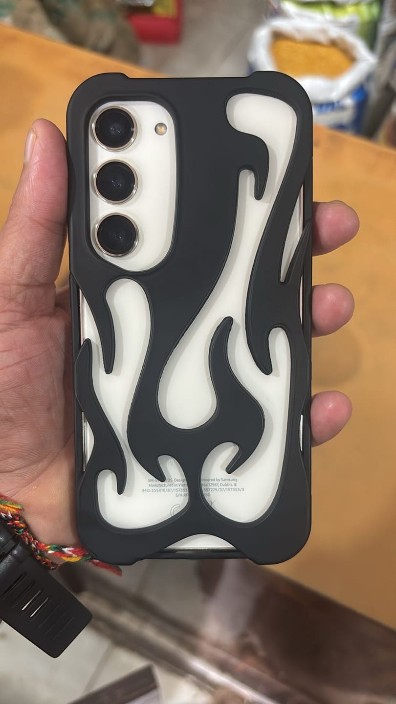 Customer photo review of 3D Flame Hollow Matte Skeleton Black Silver Electroplated Samsung S & A Series Soft Case