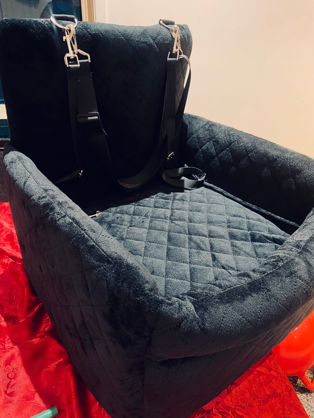 Customer photo review of Pet Car Seat Booster Belt Pet Portable Travel Bed Easy Clean Washable Black