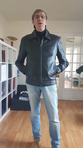 Customer photo review of Mens Classic Harrington Black Real Leather Jacket