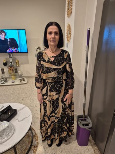 Customer photo review of Elegant Three-Quarter Sleeve Printed Waist Dress