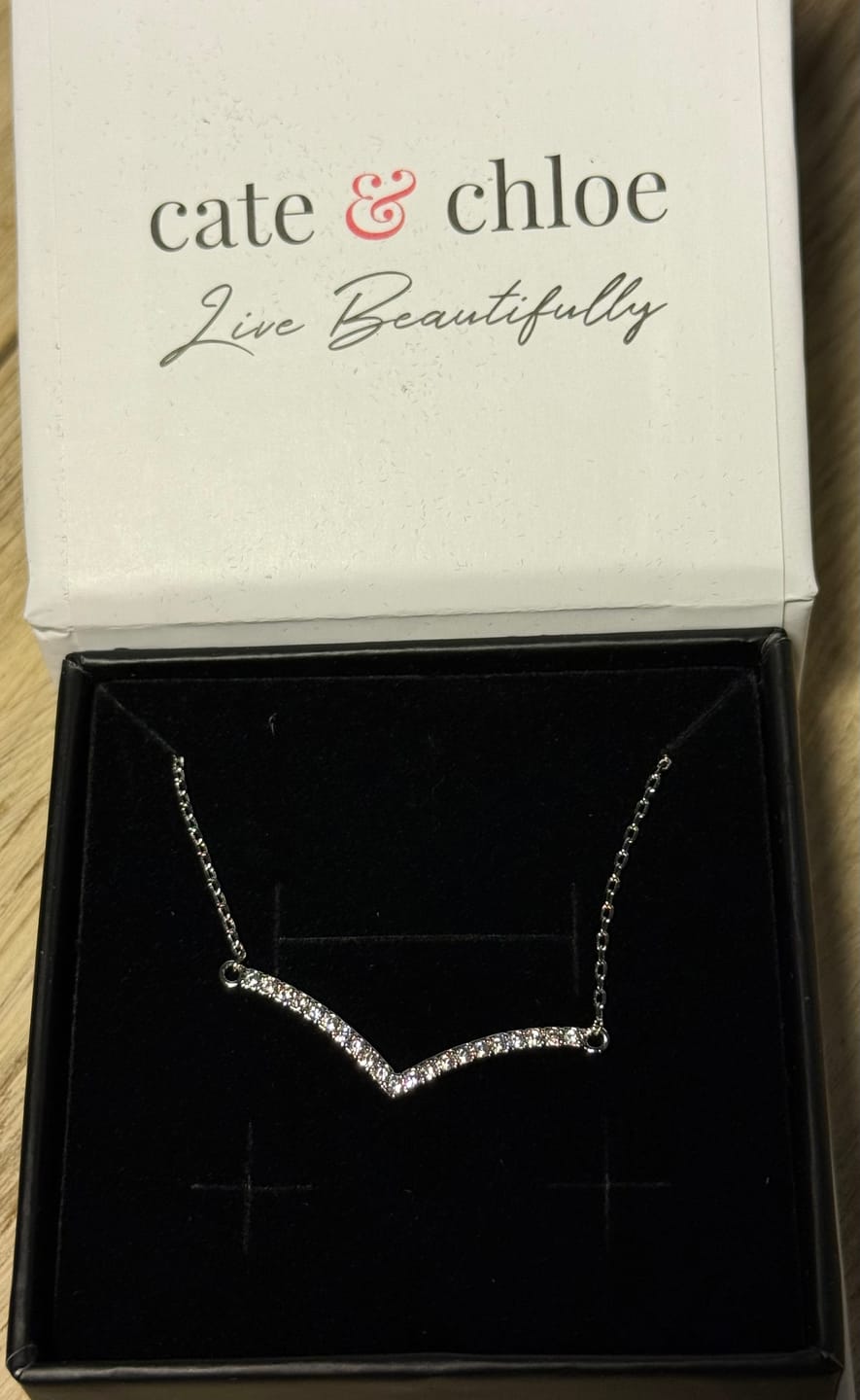 Customer photo review of Hope 18k White Gold Plated V Pendant Linear Necklace with Swarovski Crystals