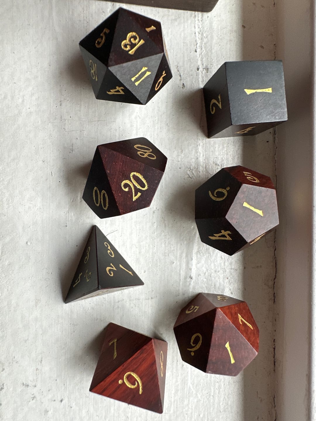 Customer photo review of URWizards D&D Padauk Wood Dice Set