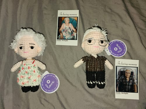 Customer photo review of Dolly® Personalized Crochet Doll with Photo Card