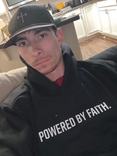 Customer photo review of Powered By Faith Hoodie