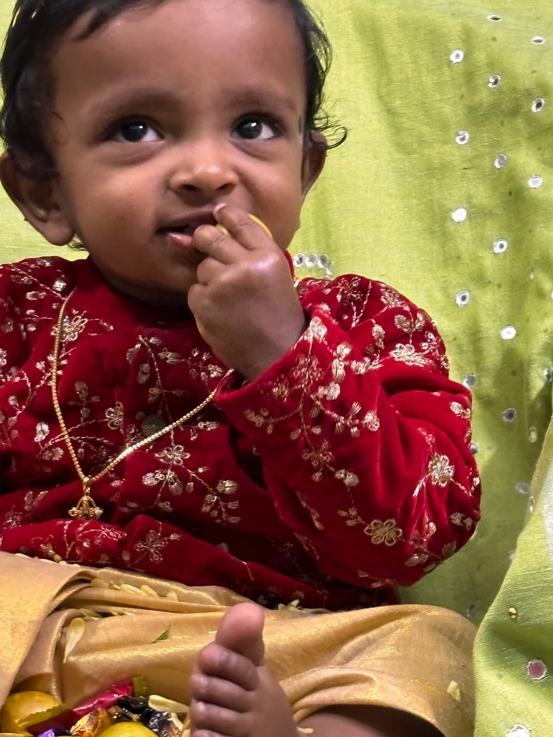 Customer photo review of Royal Red and Gold Dhoti Kurta for Boys – Traditional Ethnic Wear for Baby Boy