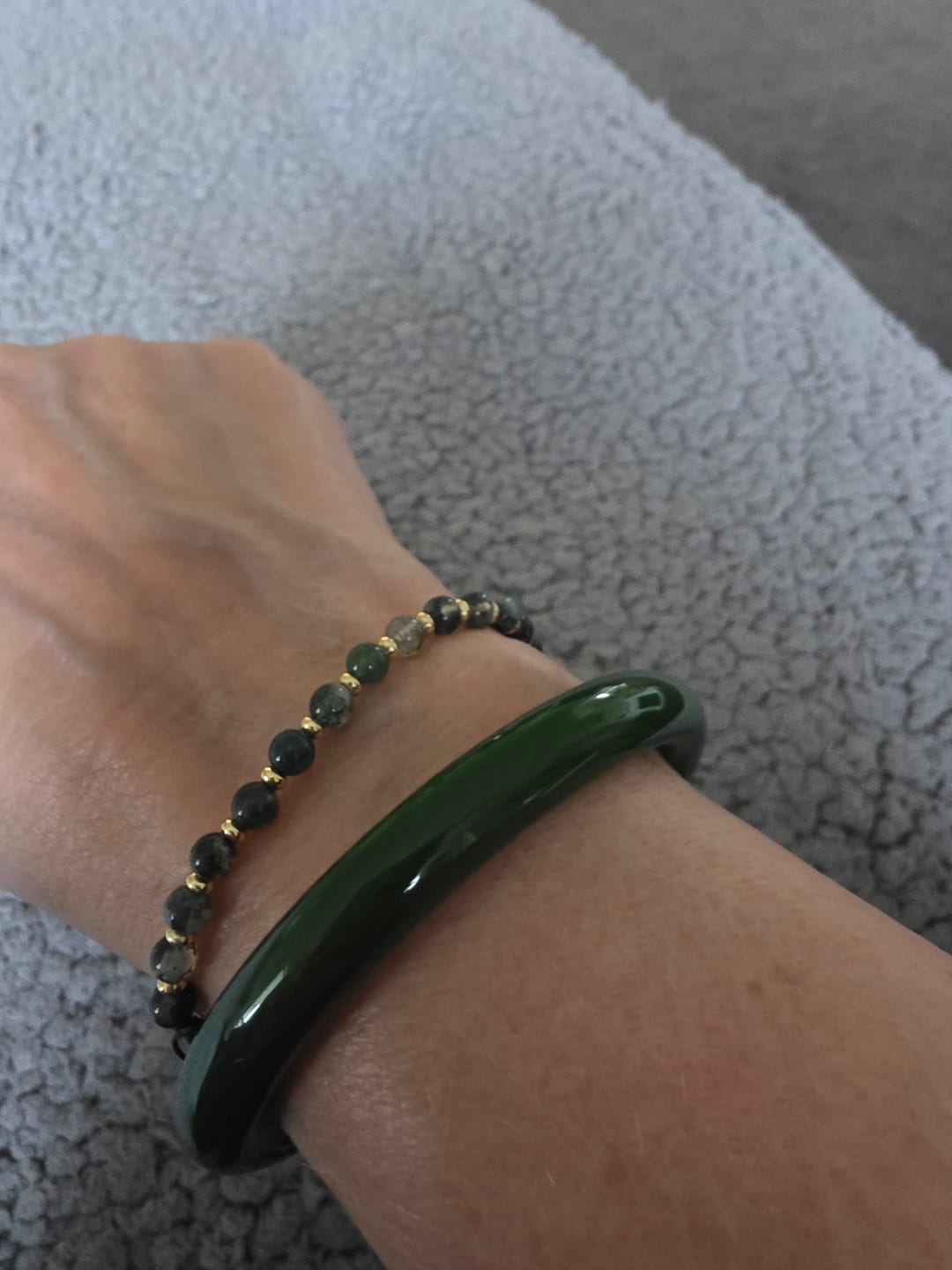 Customer photo review of Buddha Stones Moss Agate Lucky Balance Bracelet