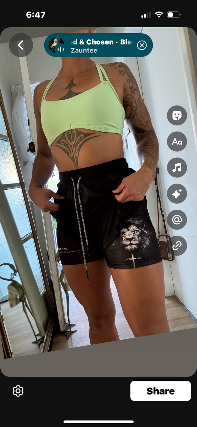 Customer photo review of Joshua 1:9 'Lion' Women's Performance Shorts