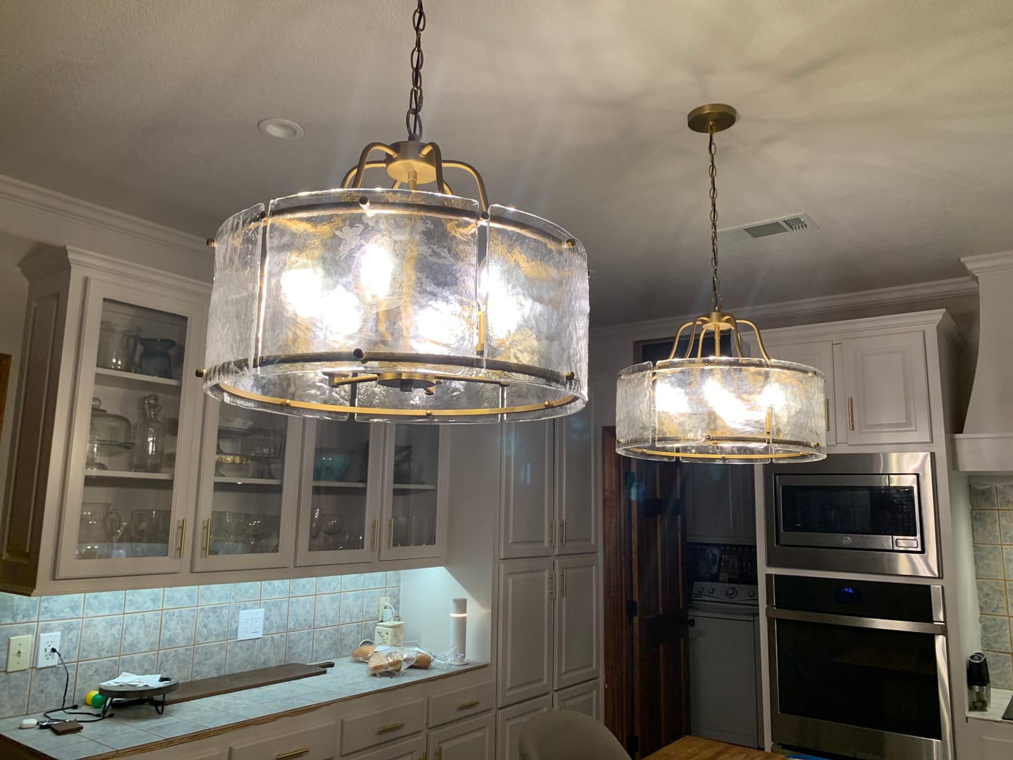 Customer photo review of Modern Brass 6-Light Rippled Glass Drum Pendant