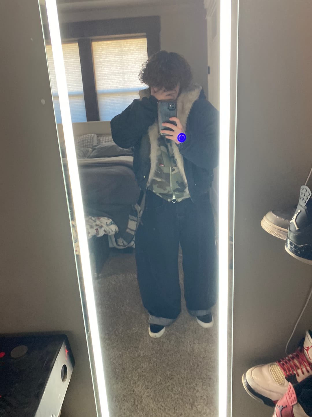 Customer photo review of Faux Fur Lined Acid Wash Bomber Jacket | Inflation Streetwear