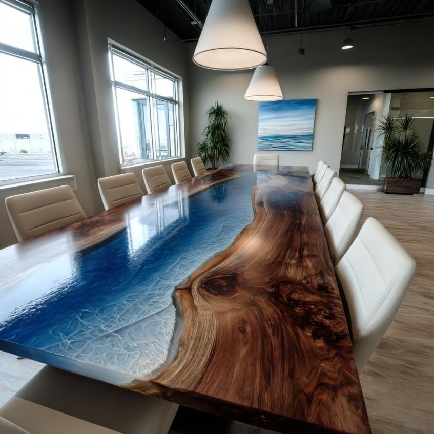 Customer photo review of Extra Large Black Walnut Ocean Epoxy Conference Table Modern Boardroom Table - P61
