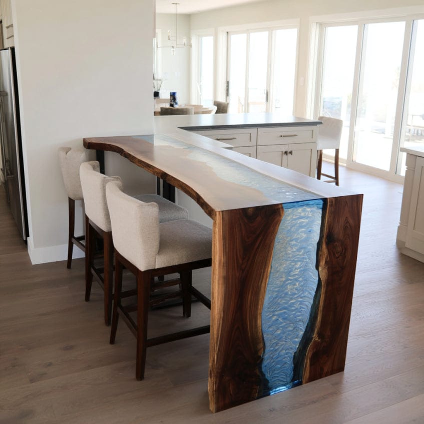 Customer photo review of Modern Black Walnut Ocean Waves Epoxy Waterfall Table for Dining - P65