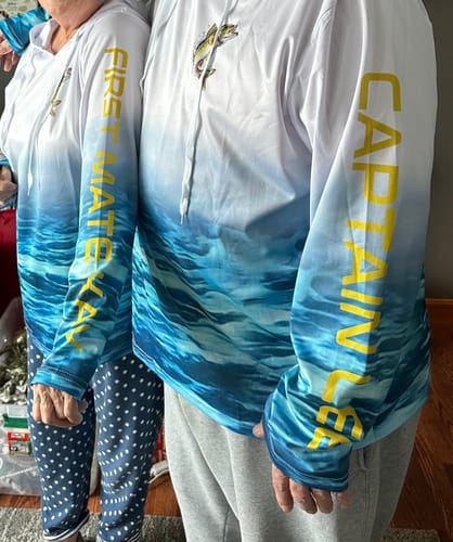 Customer photo review of Custom Walleye Fishing Jerseys, Walleye Long Sleeve Performance Fishing Shirts | Blue IPHW5717