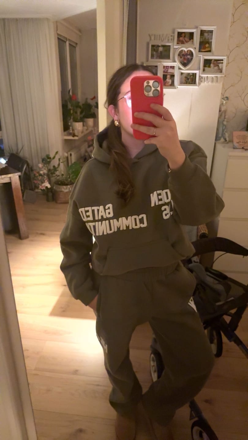 Customer photo review of GATED COMMUNITY STRAIGHT LEG SWEATPANTS SAGE