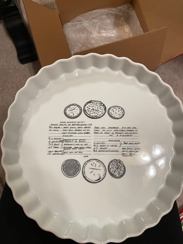 Customer photo review of Custom Engraved Recipe & Photo Round Porcelain Baking Pie Dish