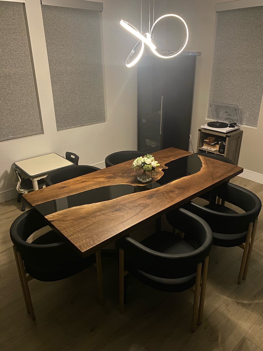 Customer photo review of Handcrafed Black Walnut Live Edge Epoxy River Dining Table - A53