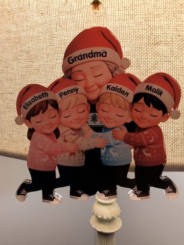 Customer photo review of Personalized Grandma Hugging Grandkids Ornament With 1-6 Names & Christmas Sweater Design | Heartfelt Gift For Grandparents Kids