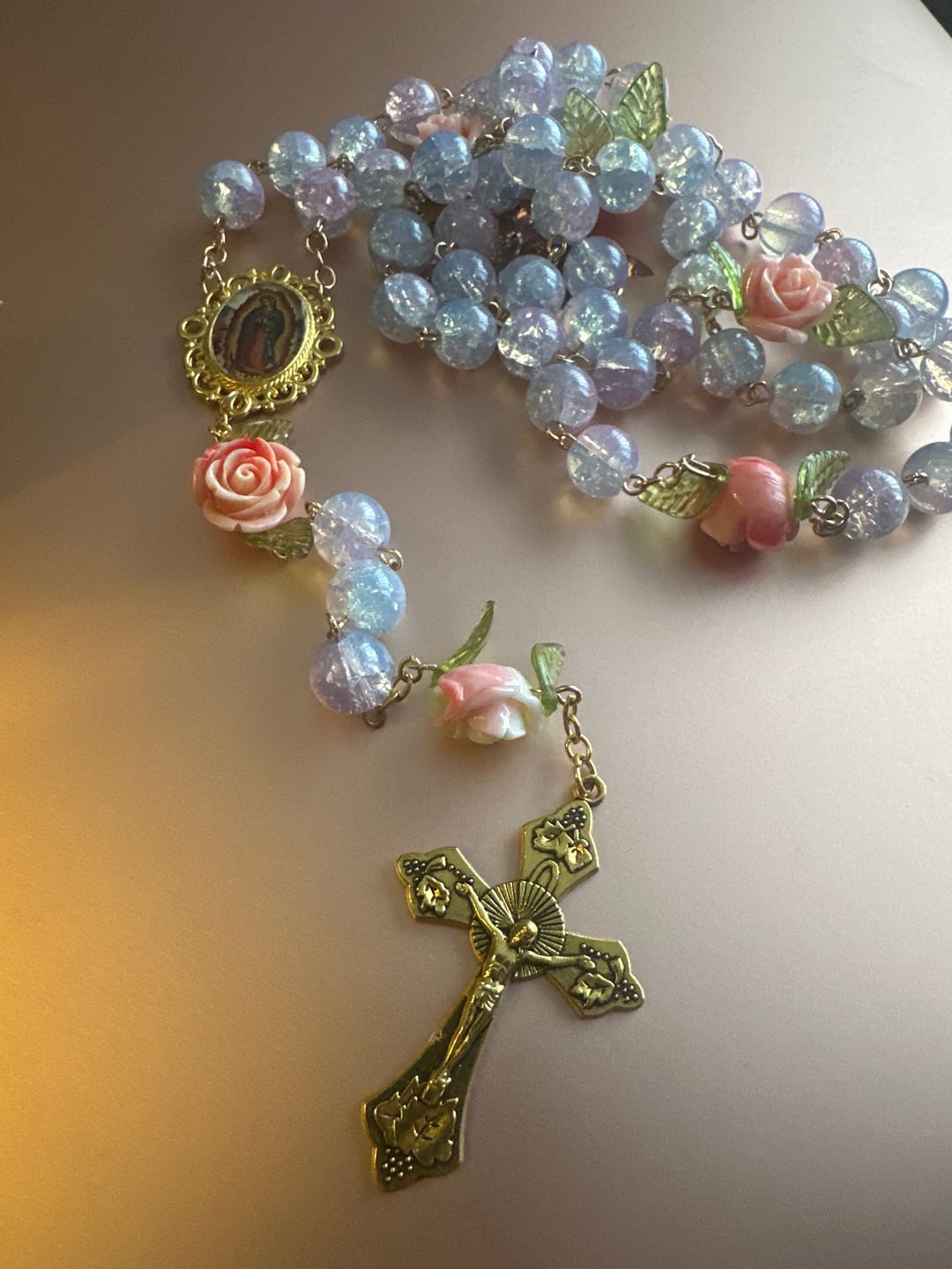 Customer photo review of Christianartworkshop Virgin Mary with Rose-Accented Rosary: Timeless Faith & Floral Faith Symbol