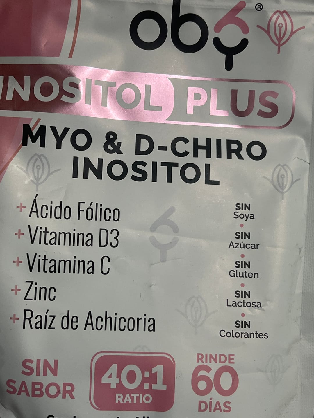 Customer photo review of Pack de 6 Pouch: Oby Inositol Plus Myo y D-Chiro Inositol Ratio 40:1 + Acido Folico, Prebioticos, Vitaminas y Zinc | Polvo Sin Sabor