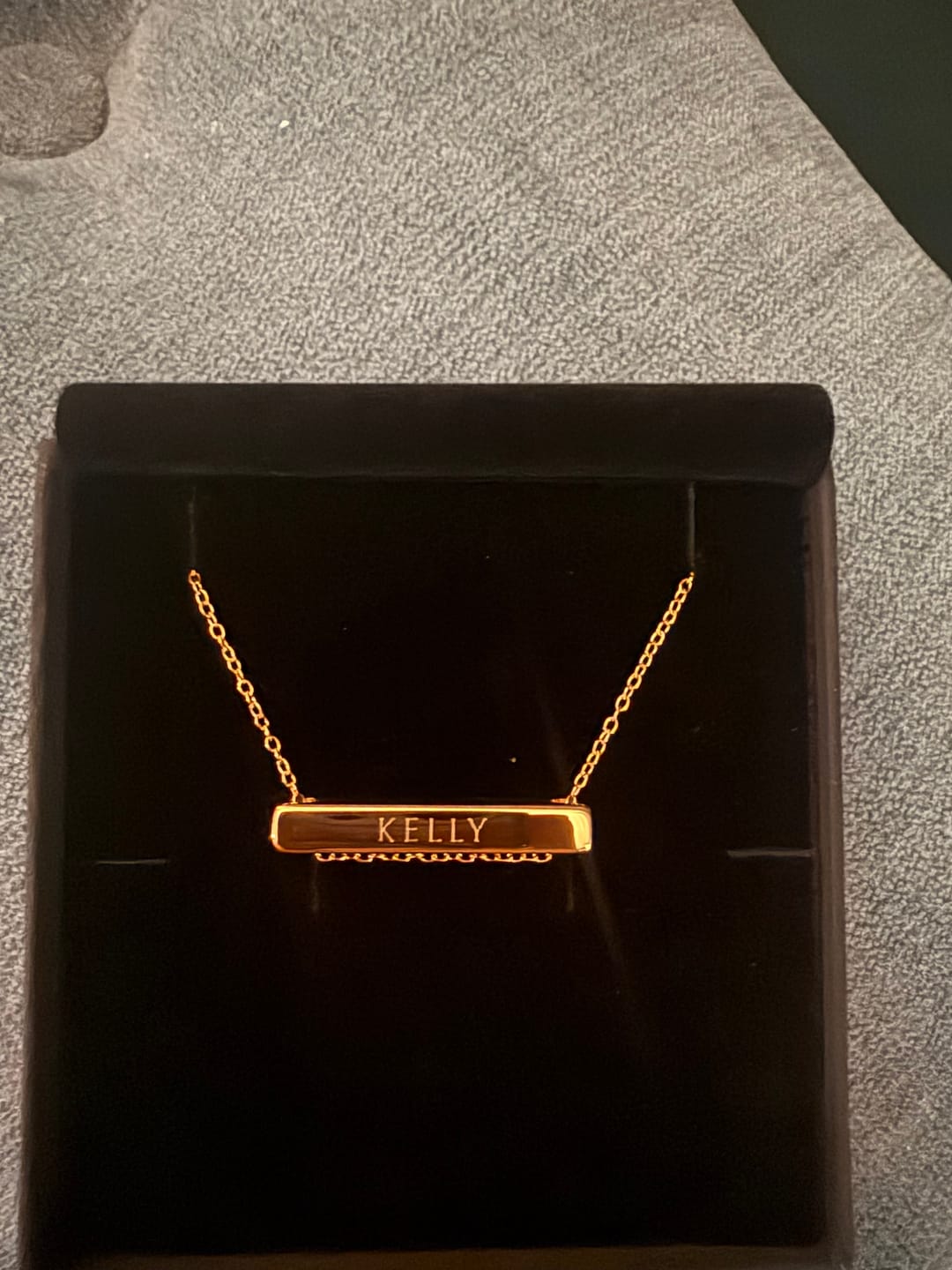 Customer photo review of 3cm Letter Bar Necklace in Gold Horizontal