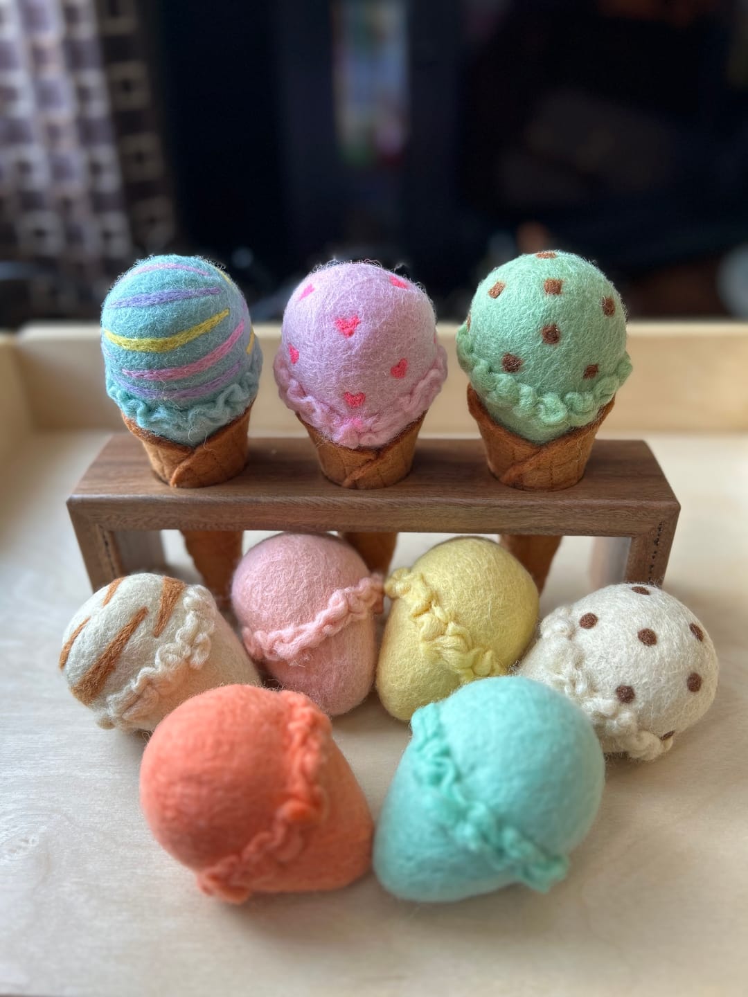 Customer photo review of Felt Ice Cream Set - Waffle Cones and 9 Ice Cream Scoops