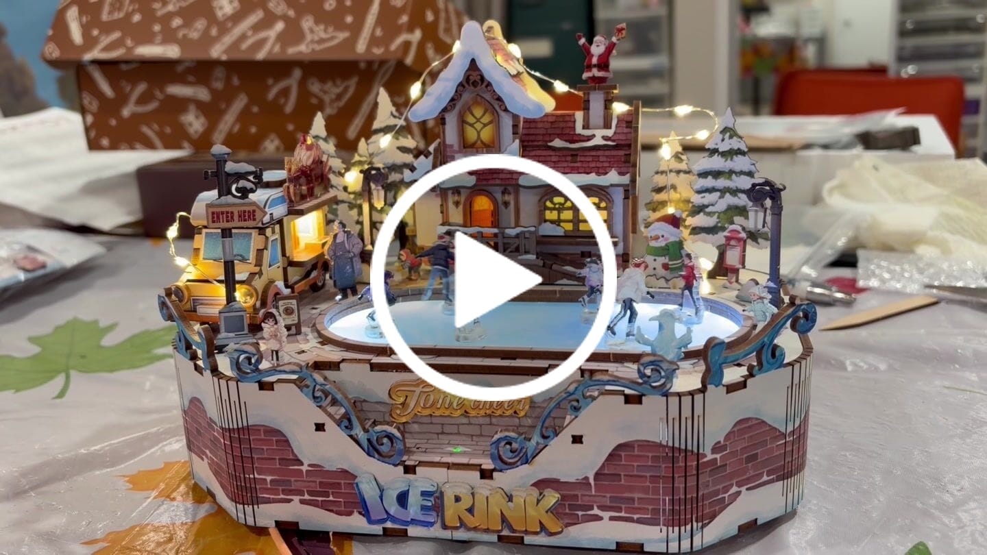 Customer video review of Ice Rink Spinning Skater DIY Wooden Music Box