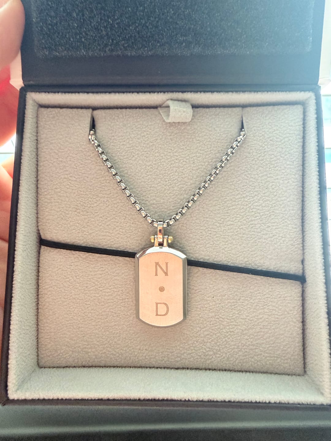 Customer photo review of Beveled Edge Two Tone Dog Tag
