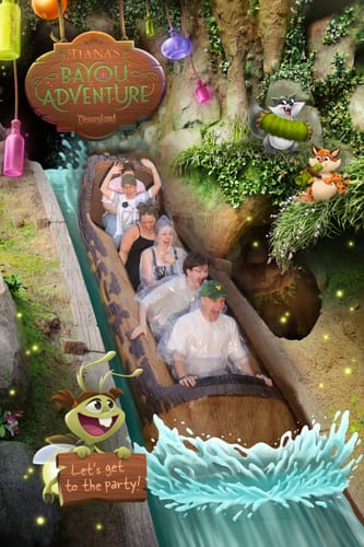 Customer wearing the green Mickey Mouse Dad Hat during the splash on a theme park log ride.